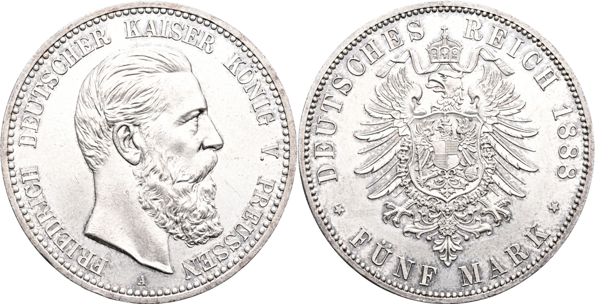 TYSKLAND/GERMANY. 5 mark 1888
