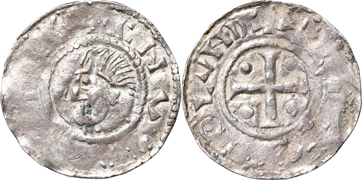 SLAVISKA IMITATIONER. Denar/Penny. Bust left )( Short cross with pellets in angles