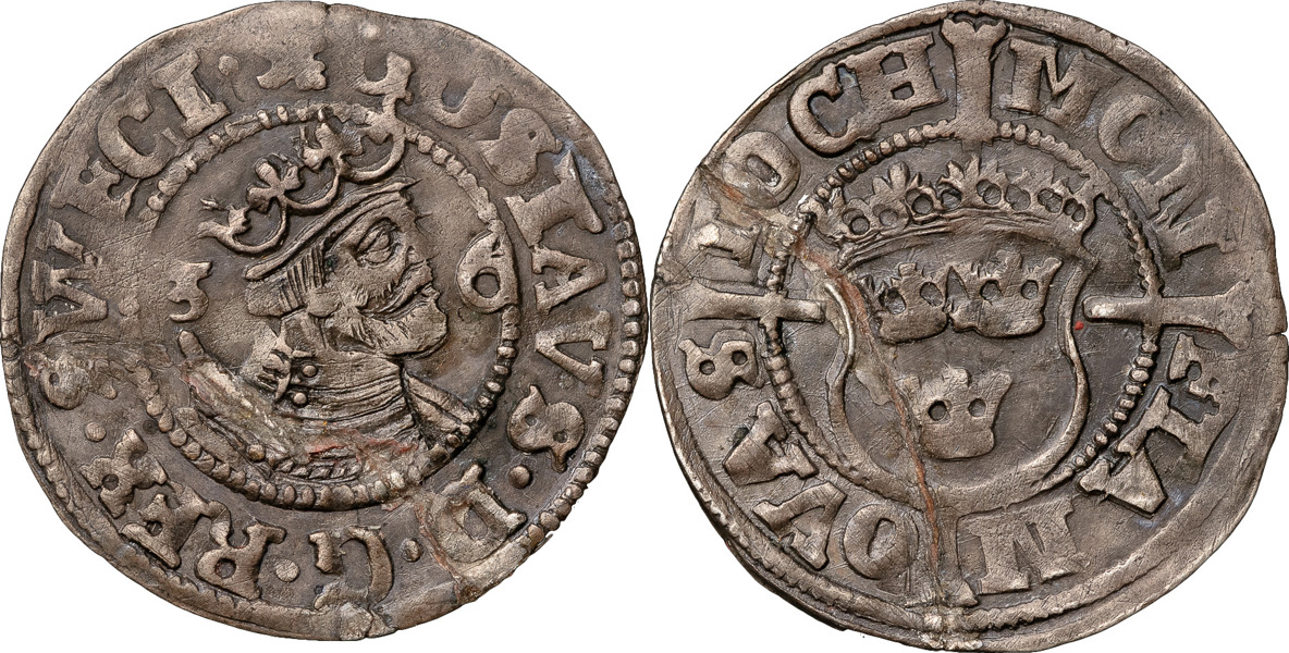 GUSTAV I (1521-1560). STOCKHOLM. 2 öre 1536