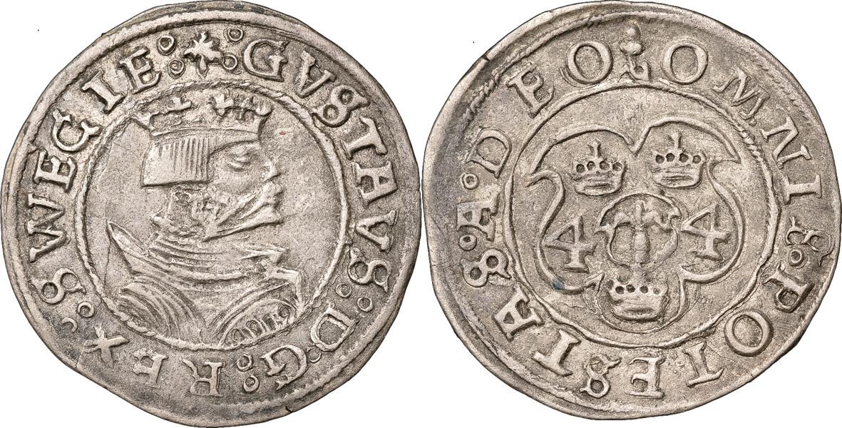 GUSTAV I (1521-1560). SVARTSJÖ. 2 öre 1544