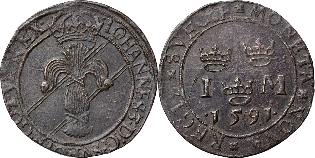 JOHAN III (1568-1592). STOCKHOLM. Mark 1591