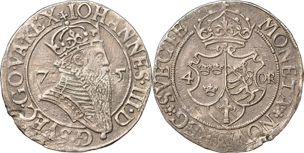 JOHAN III (1568-1592). STOCKHOLM. 4 öre 1575