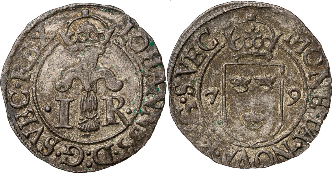 JOHAN III (1568-1592). STOCKHOLM. 1/2 öre 1579