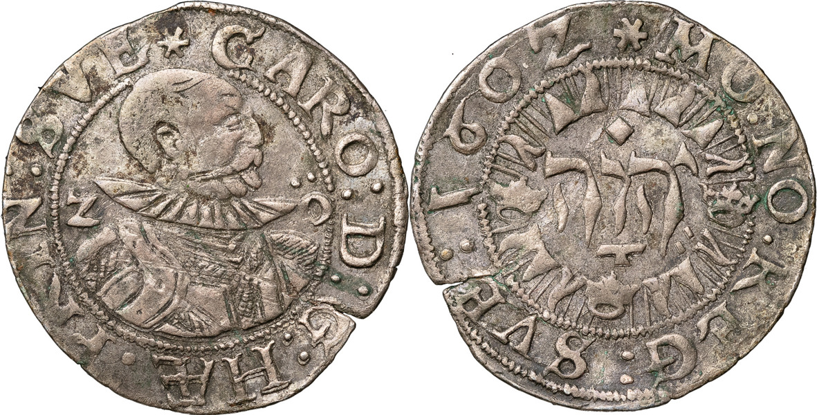 KARL, RIKSFÖRESTÅNDARE (1598-1604). STOCKHOLM. 2 öre 1602