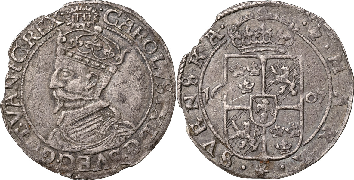 KARL IX (1604-1611). STOCKHOLM. 1/2 mark 1607