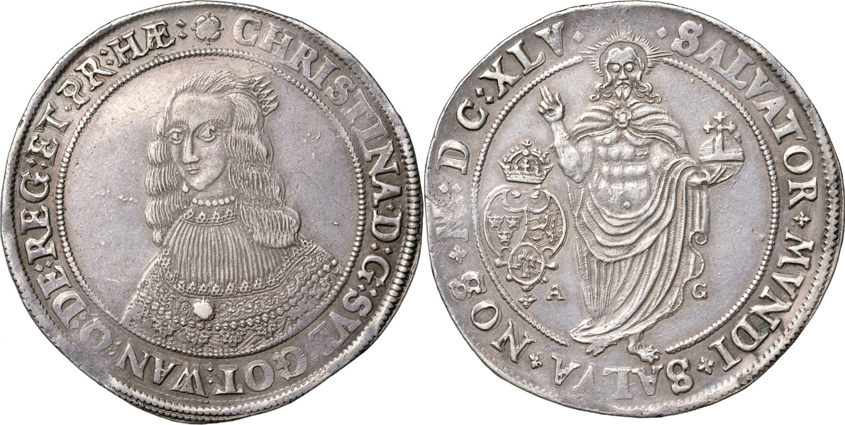 KRISTINA (1632-1654). STOCKHOLM. Riksdaler 1645