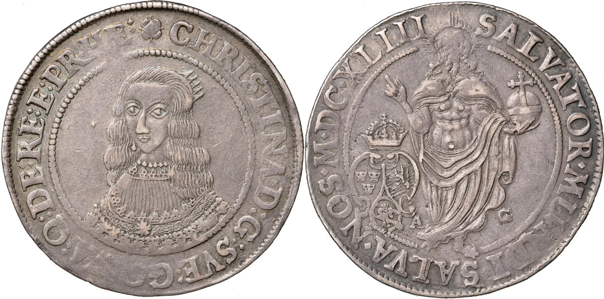 KRISTINA (1632-1654). STOCKHOLM. 1/2 riksdaler 1643