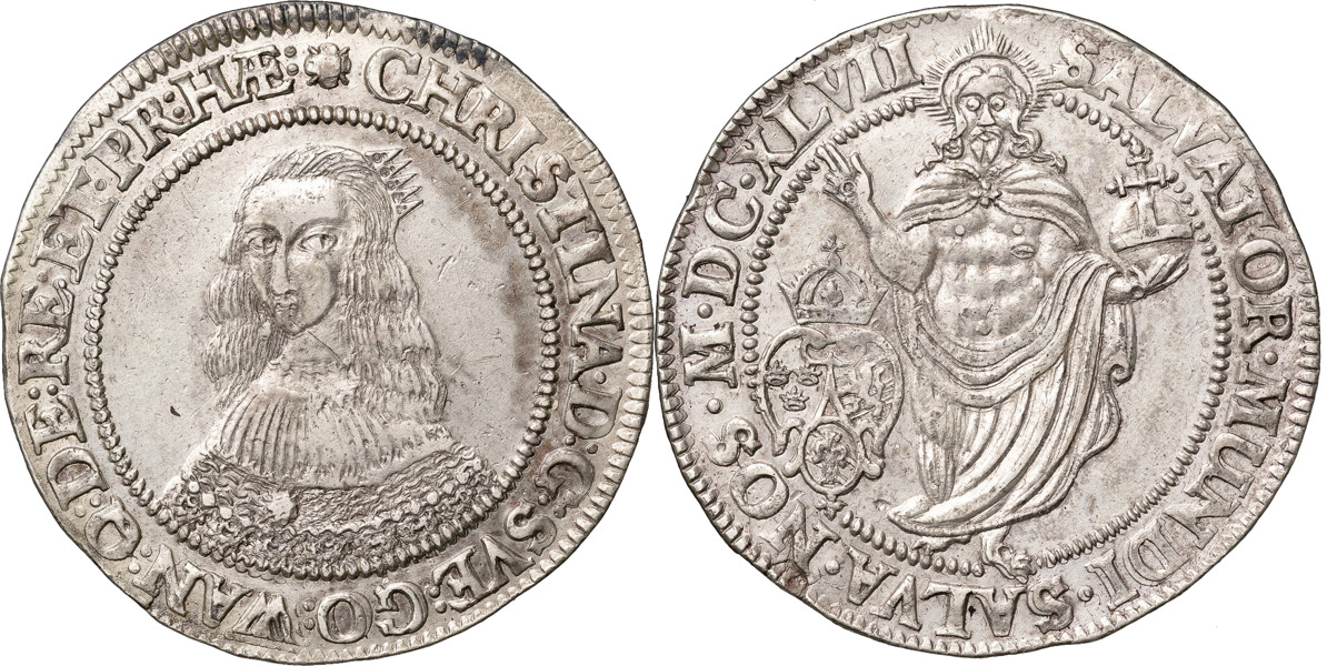 KRISTINA (1632-1654). STOCKHOLM. 1/2 riksdaler 1647