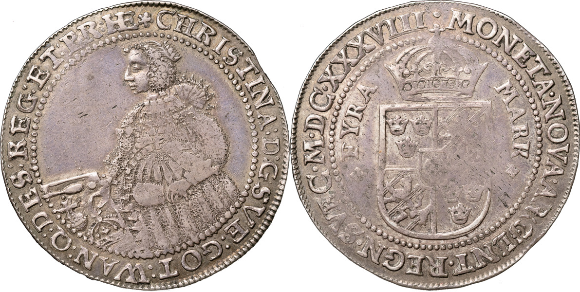 KRISTINA (1632-1654). STOCKHOLM. 4 mark 1638