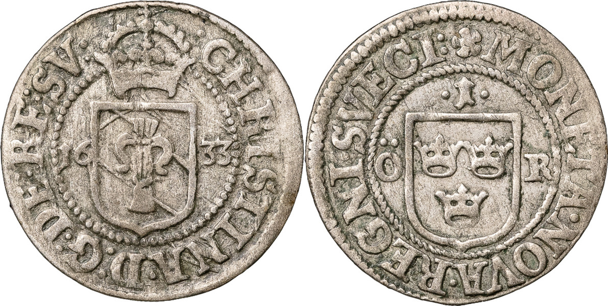 KRISTINA (1632-1654). STOCKHOLM. Öre 1633