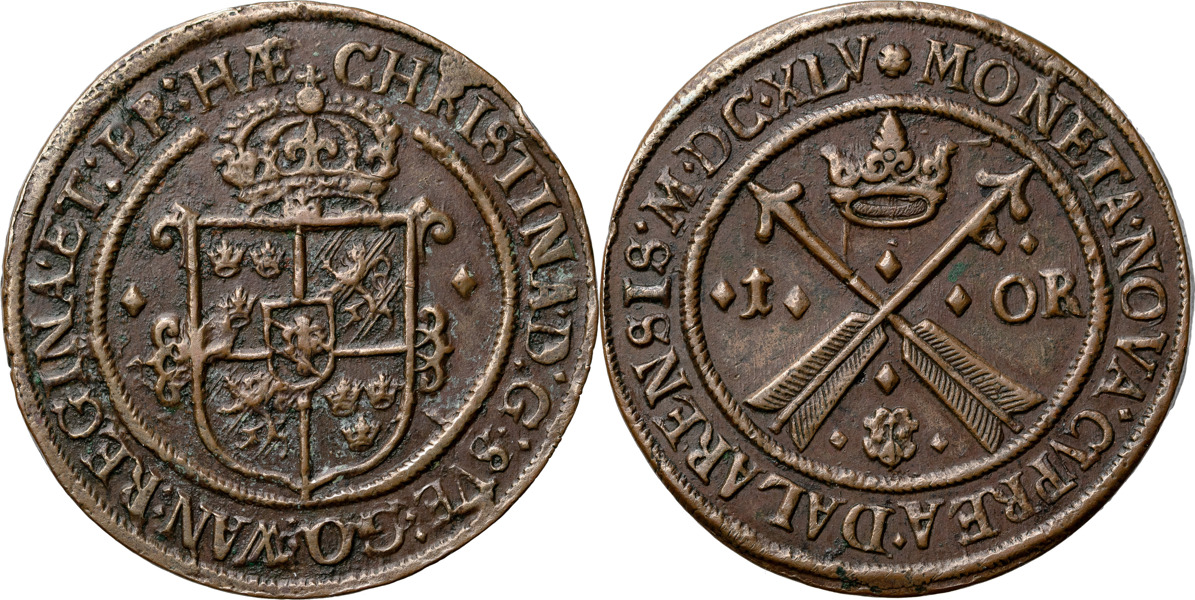 KRISTINA (1632-1654). AVESTA. Öre 1645