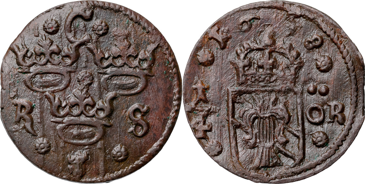 KRISTINA (1632-1654). SÄTER. 1/4 öre 1638