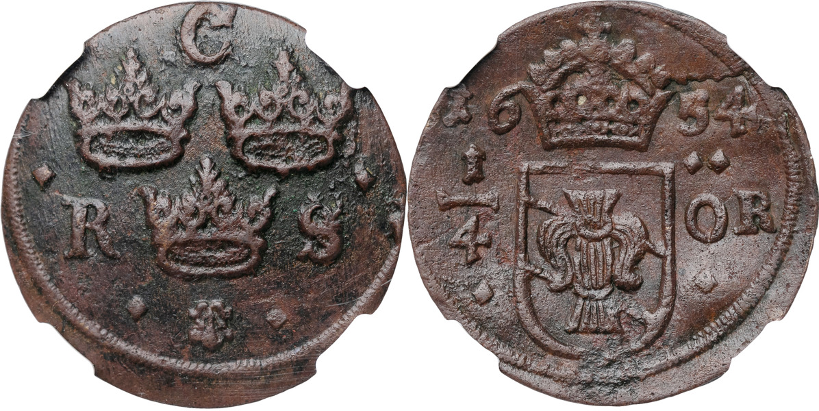 KRISTINA (1632-1654). AVESTA. 1/4 öre 1654