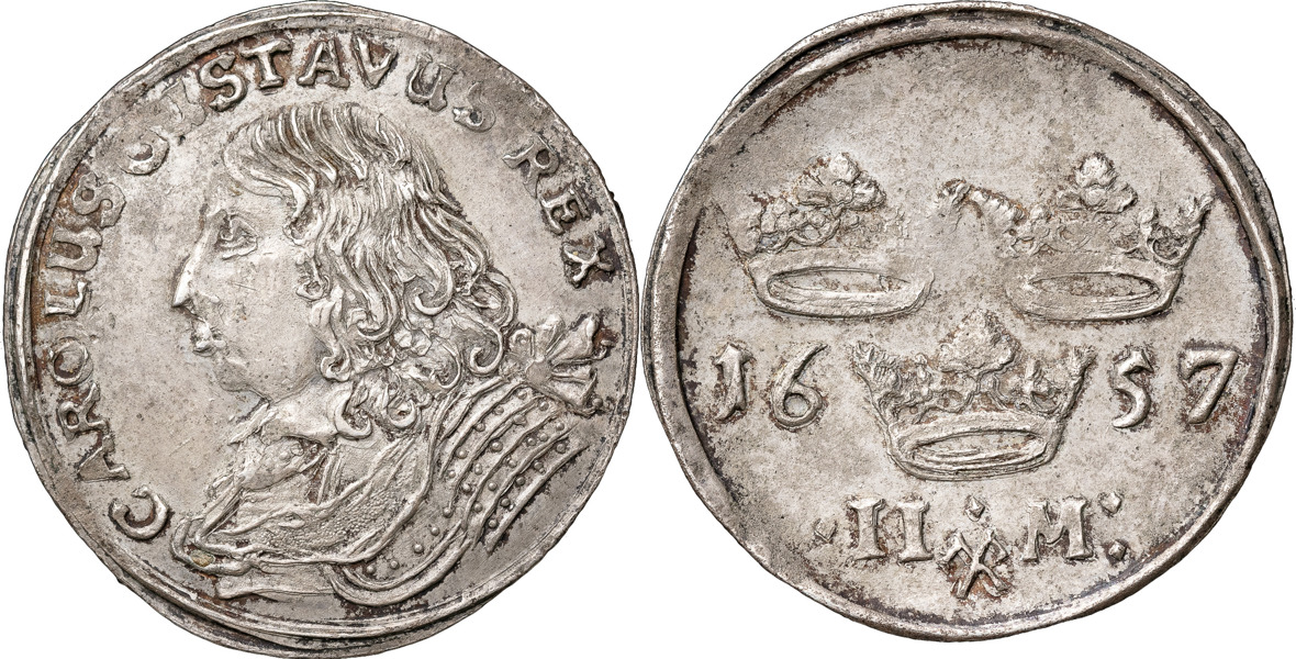 KARL X GUSTAV (1654-1660). STOCKHOLM. 2 mark 1657