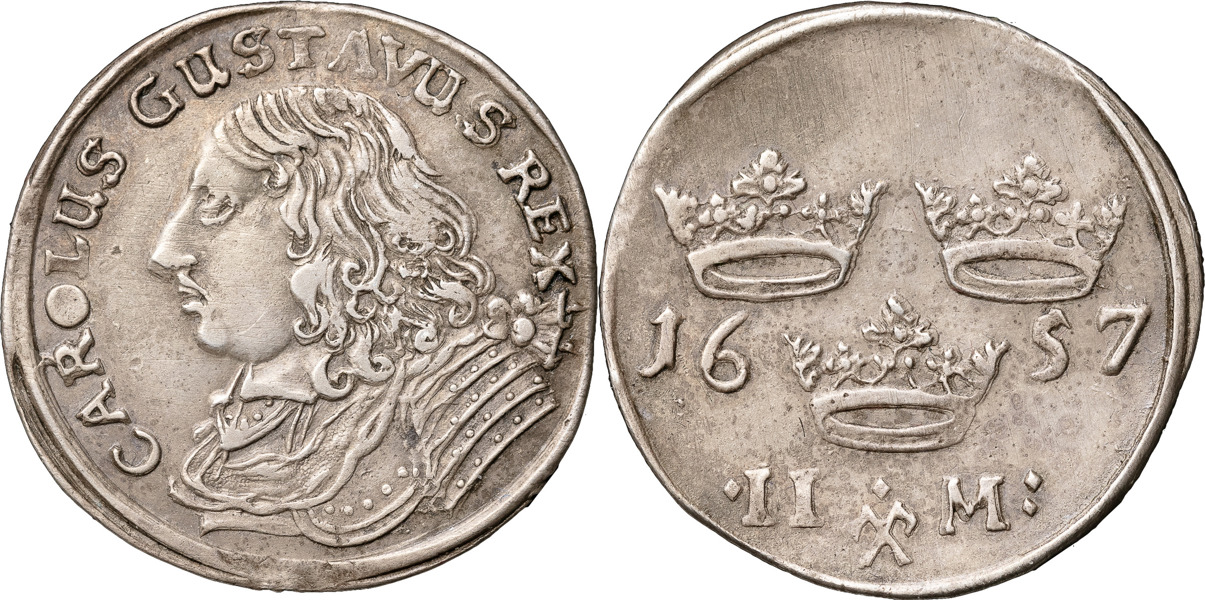 KARL X GUSTAV (1654-1660). STOCKHOLM. 2 mark 1657