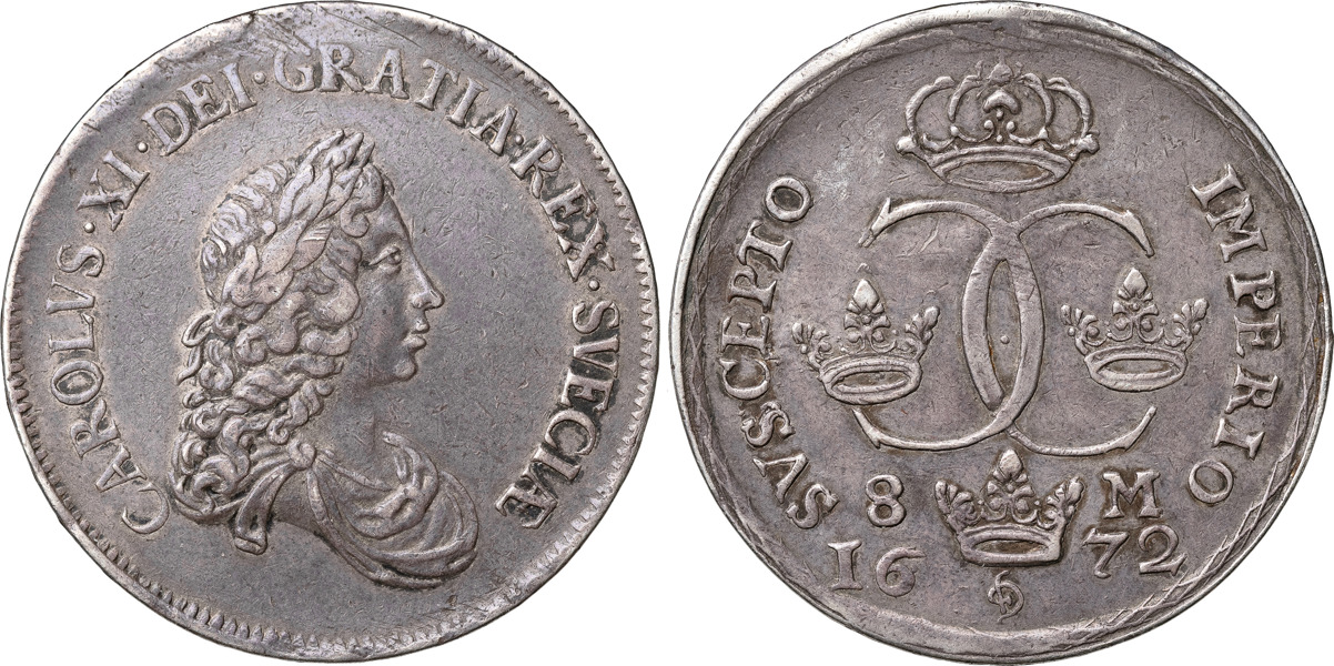 KARL XI (1660-1697). STOCKHOLM. 8 mark 1672