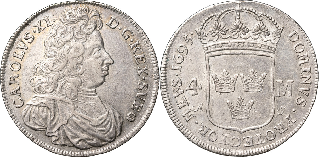 KARL XI (1660-1697). STOCKHOLM. 4 mark 1695