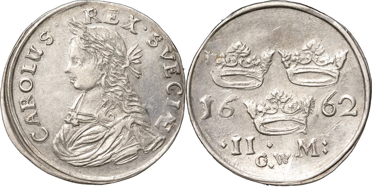 KARL XI (1660-1697). STOCKHOLM. 2 mark 1662