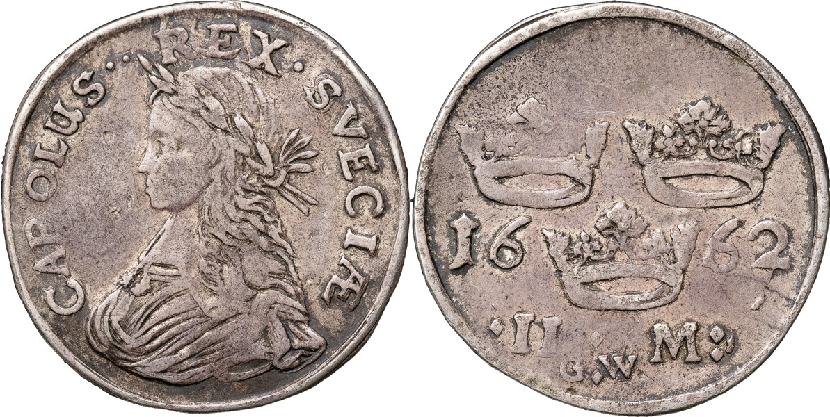 KARL XI (1660-1697). STOCKHOLM. 2 mark 1662