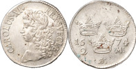 KARL XI (1660-1697). STOCKHOLM. 2 mark 1674