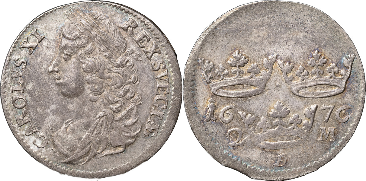KARL XI (1660-1697). STOCKHOLM. 2 mark 1676