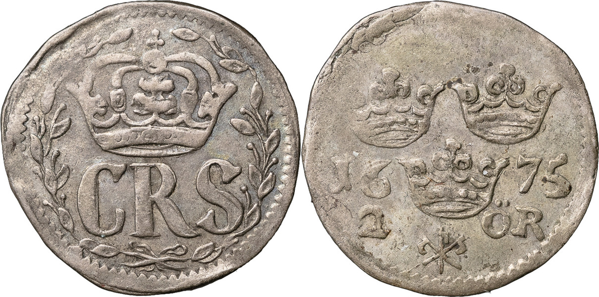 KARL XI (1660-1697). LANDSKRONA. 2 öre 1675