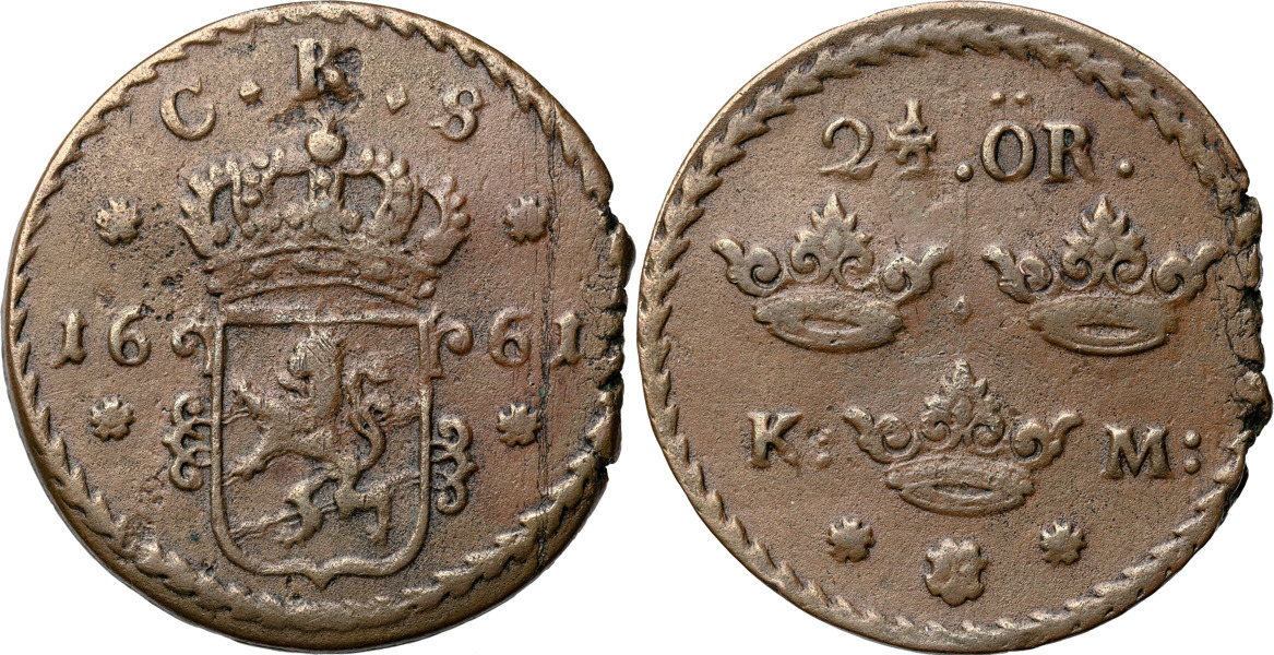 KARL XI (1660-1697). AVESTA. 2 1/2 öre KM 1661