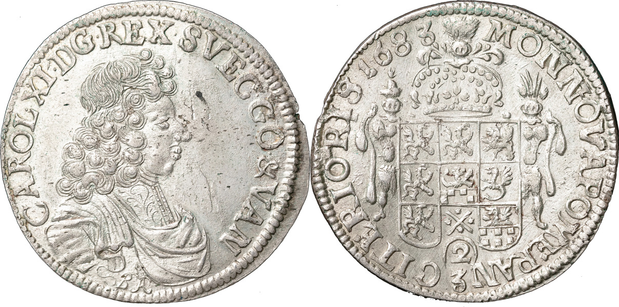 KARL XI (1660-1697). POMMERN. STETTIN. 2/3 taler (gulden) 1683