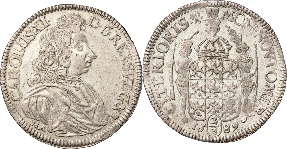 KARL XI (1660-1697). POMMERN. STETTIN. 2/3 taler (gulden) 1689
