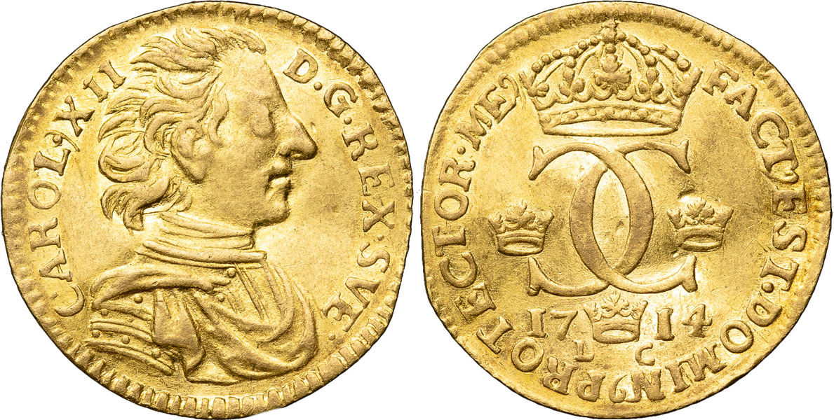 KARL XII (1697-1718). STOCKHOLM. Dukat 1714