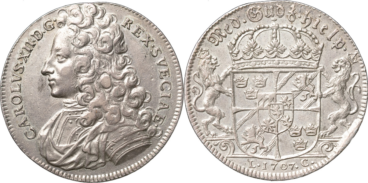KARL XII (1697-1718). STOCKHOLM. Riksdaler 1707