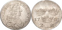 KARL XII (1697-1718). STOCKHOLM. 2 mark 1701