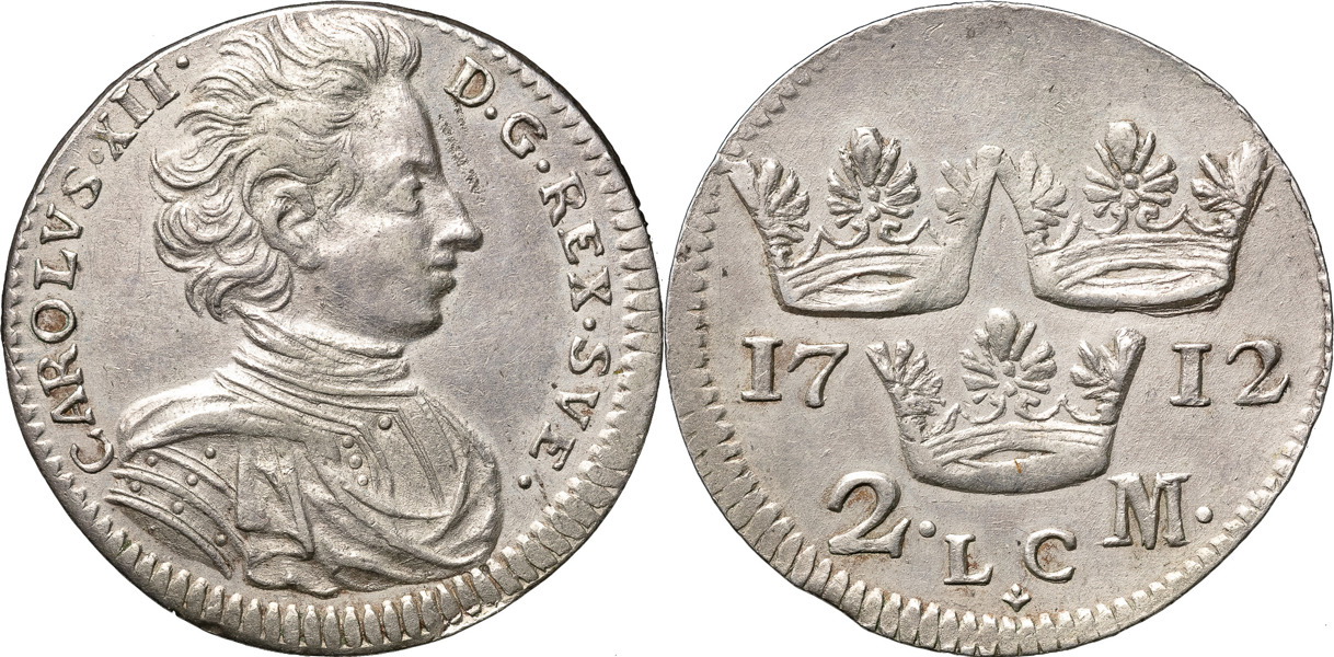 KARL XII (1697-1718). STOCKHOLM. 2 mark 1712