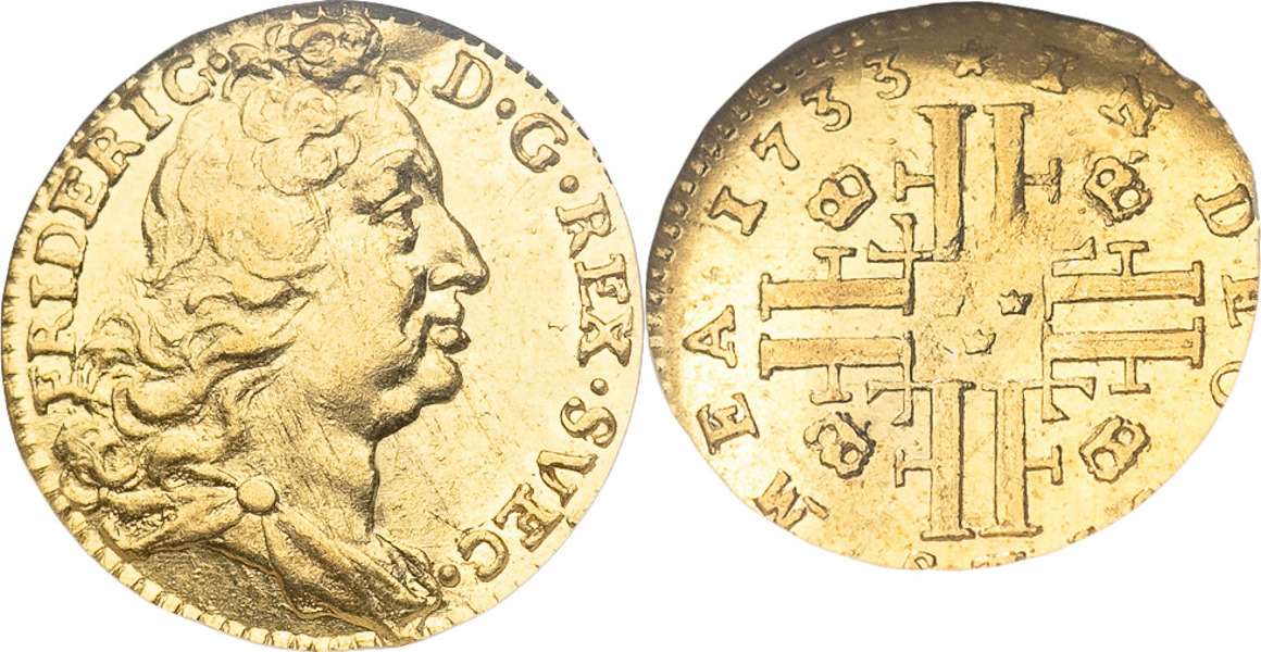 FREDRIK (1720-1751). STOCKHOLM. 1/4 dukat 1733