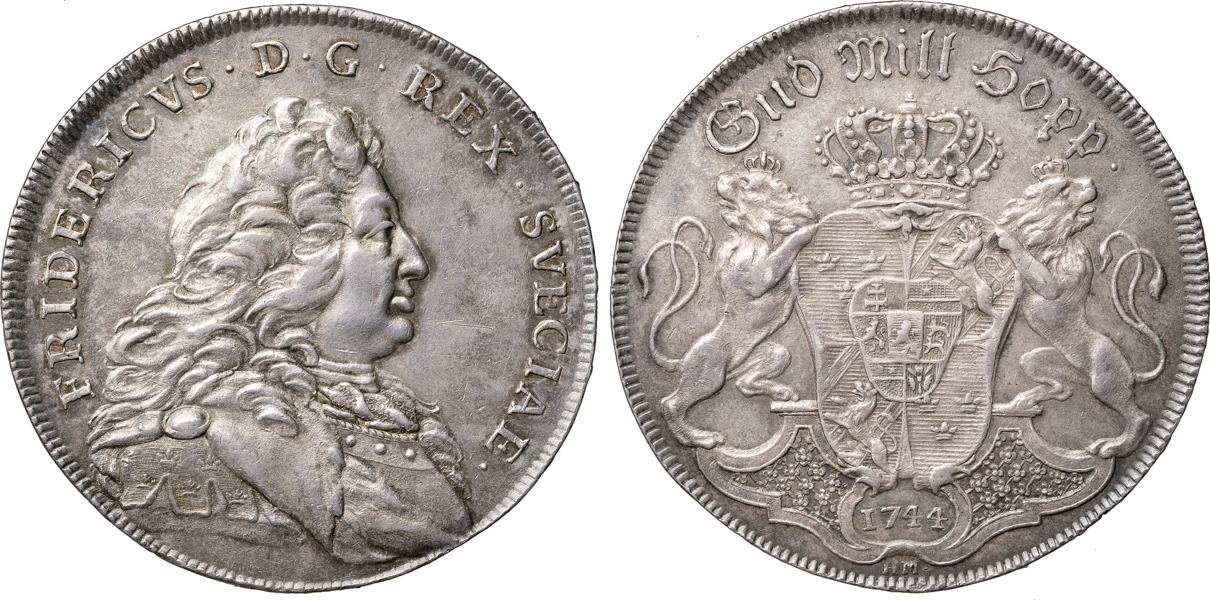 FREDRIK (1720-1751). STOCKHOLM. Riksdaler 1744