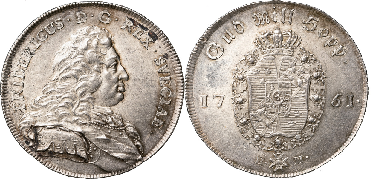 FREDRIK (1720-1751). STOCKHOLM. Riksdaler 1751