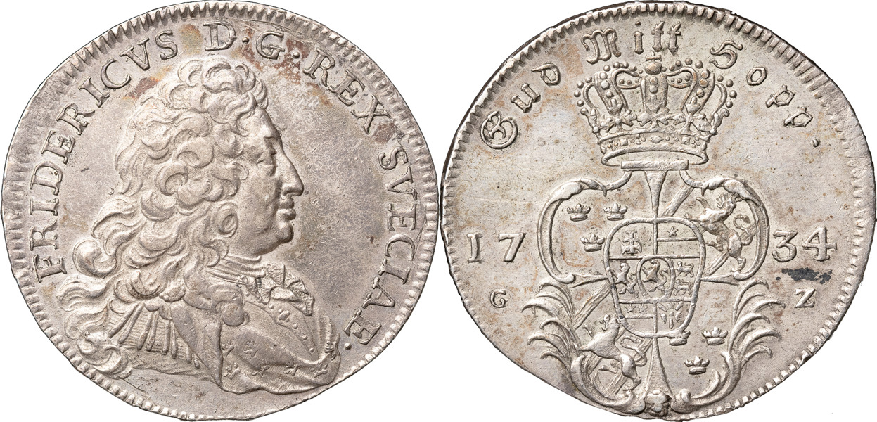 FREDRIK (1720-1751). STOCKHOLM. 1/2 riksdaler 1734