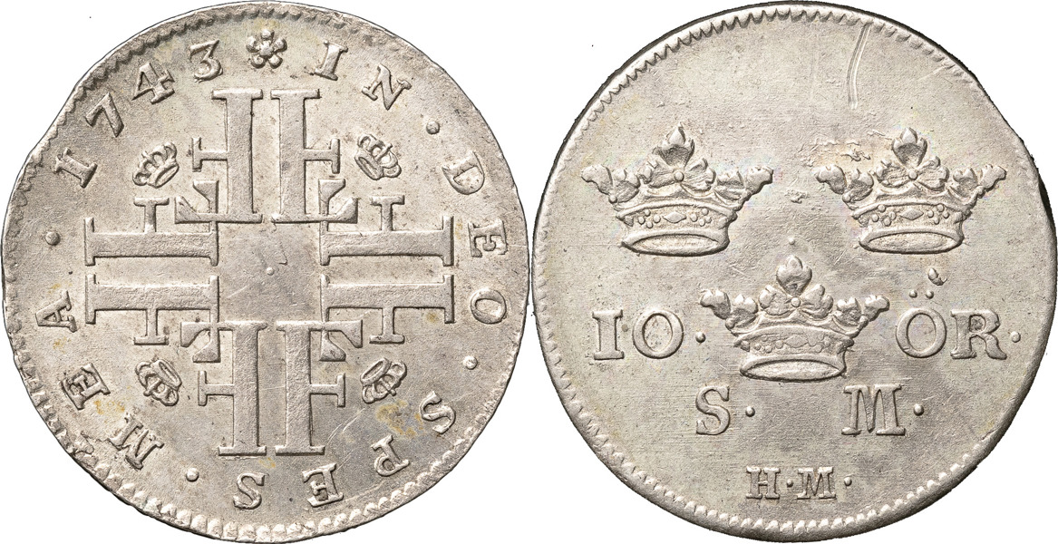 FREDRIK (1720-1751). STOCKHOLM. 10 öre 1743