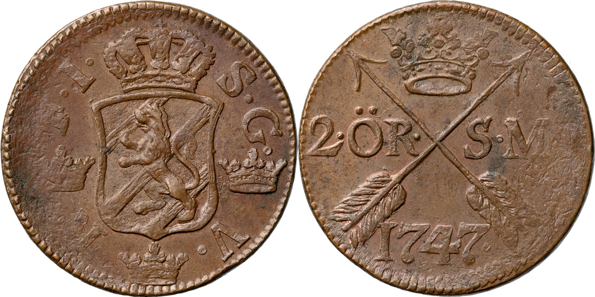 FREDRIK (1720-1751). AVESTA. 2 öre SM 1747