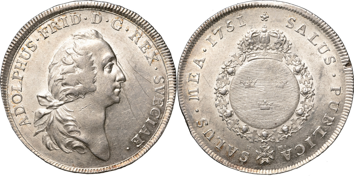 ADOLF FREDRIK (1751-1771). STOCKHOLM. Riksdaler 1751
