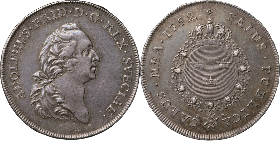 ADOLF FREDRIK (1751-1771). STOCKHOLM. Riksdaler 1752