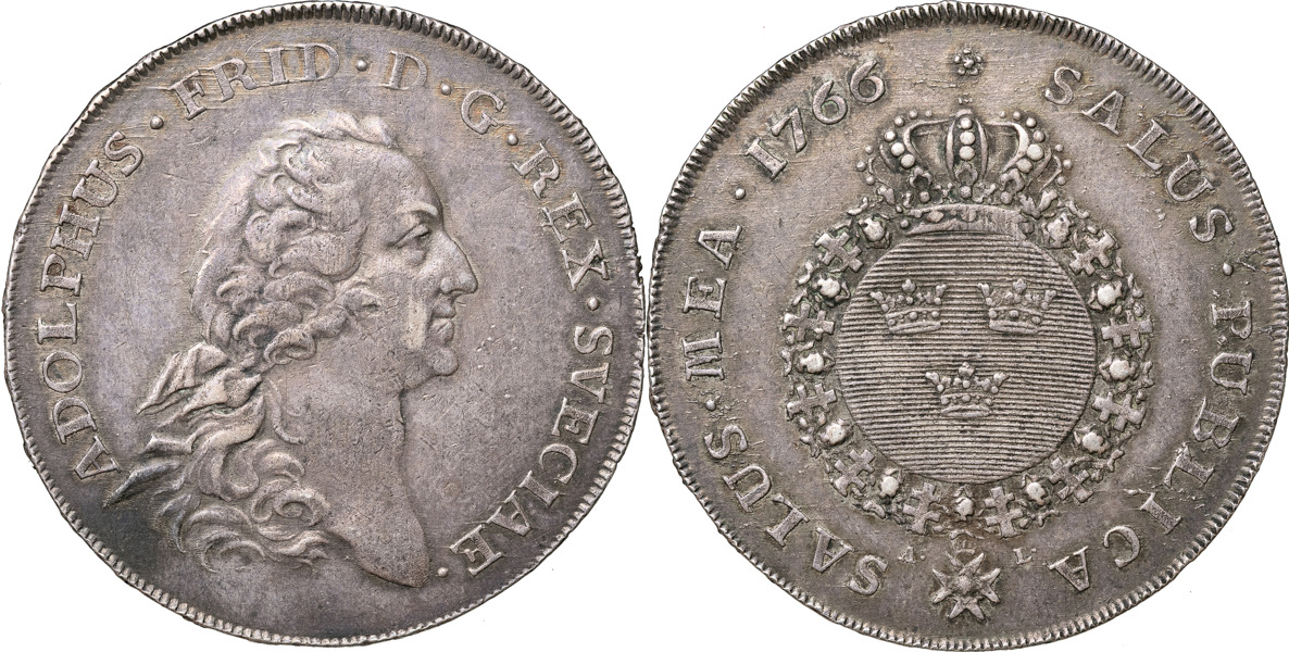 ADOLF FREDRIK (1751-1771). STOCKHOLM. Riksdaler 1766