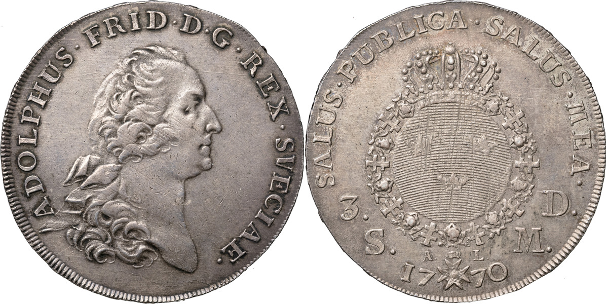 ADOLF FREDRIK (1751-1771). STOCKHOLM. 3 daler SM (riksdaler) 1770