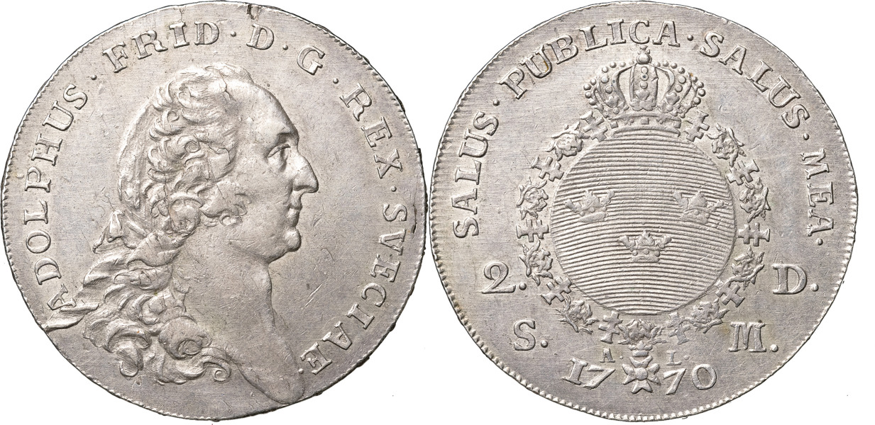 ADOLF FREDRIK (1751-1771). STOCKHOLM. 2 daler SM 1770