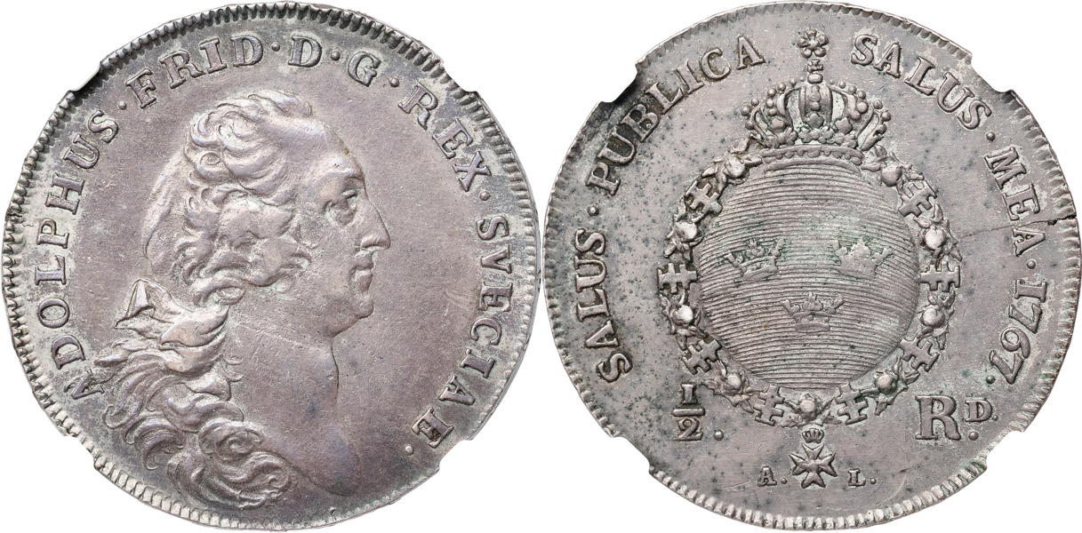 ADOLF FREDRIK (1751-1771). STOCKHOLM. 1/2 riksdaler 1767