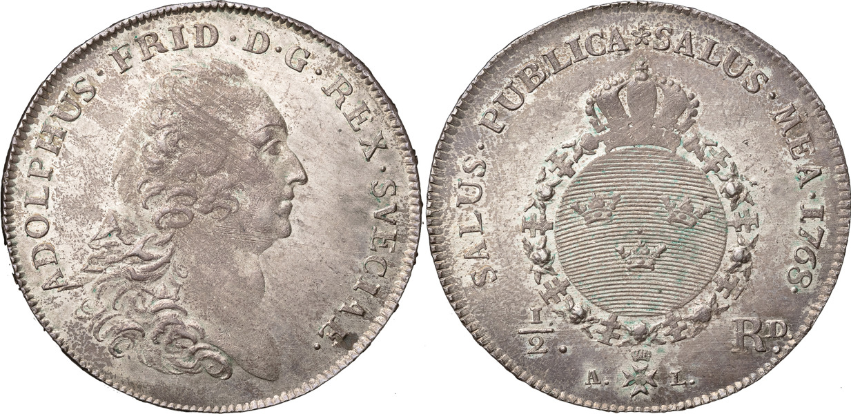ADOLF FREDRIK (1751-1771). STOCKHOLM. 1/2 riksdaler 1768