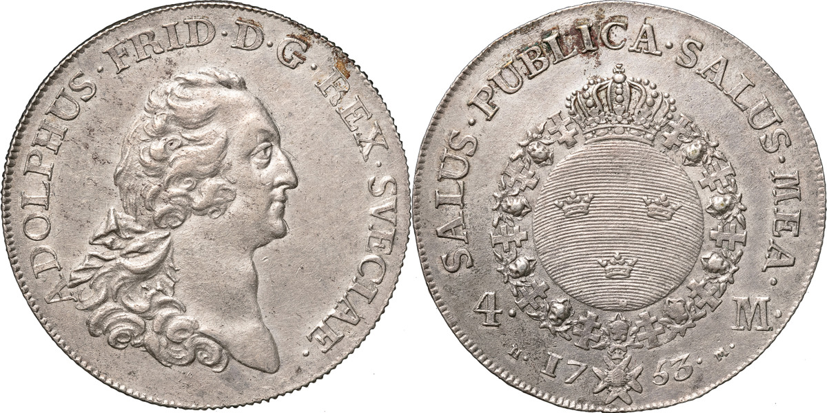 ADOLF FREDRIK (1751-1771). STOCKHOLM. 4 mark 1753
