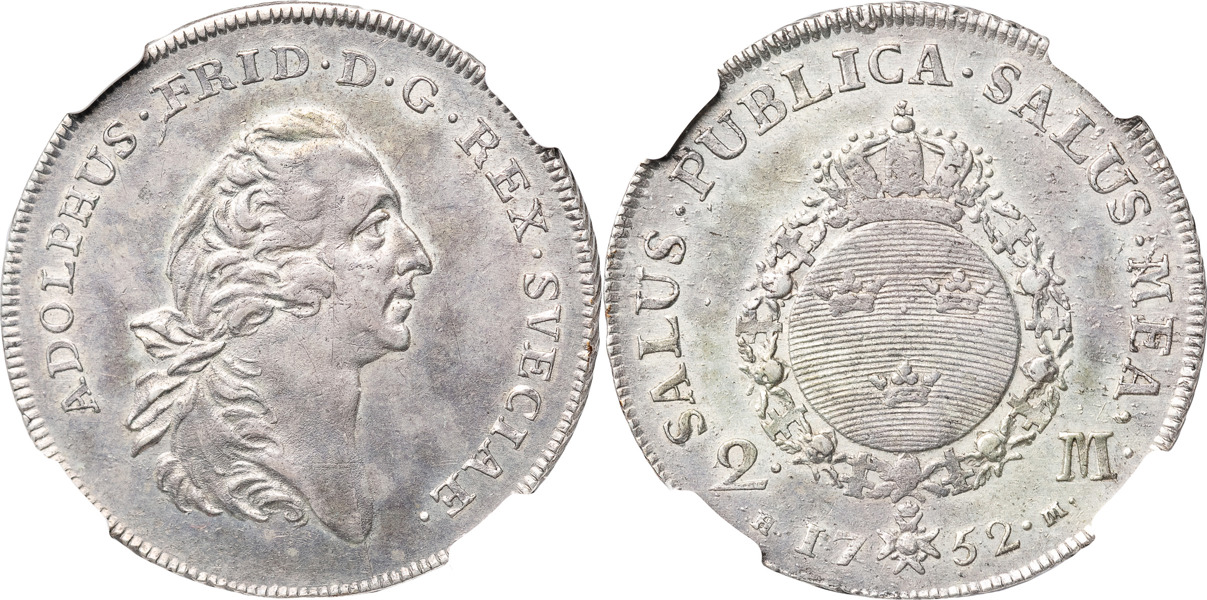 ADOLF FREDRIK (1751-1771). STOCKHOLM. 2 mark 1752