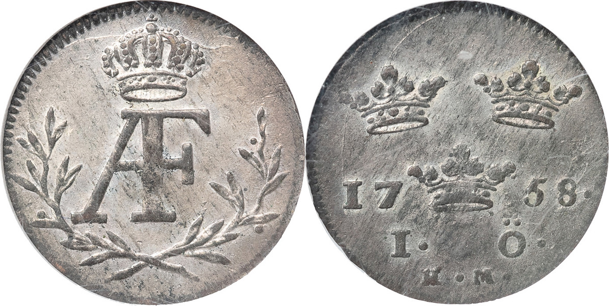 ADOLF FREDRIK (1751-1771). STOCKHOLM. Öre 1758