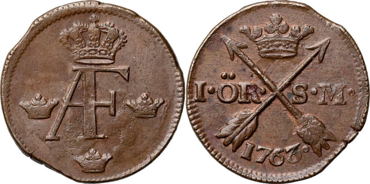 ADOLF FREDRIK (1751-1771). AVESTA. Öre SM 1763